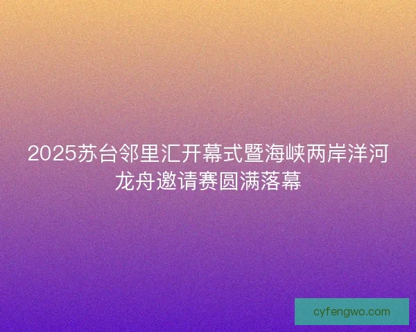 2025苏台邻里汇开幕式暨海峡两岸洋河龙舟邀请赛圆满落幕